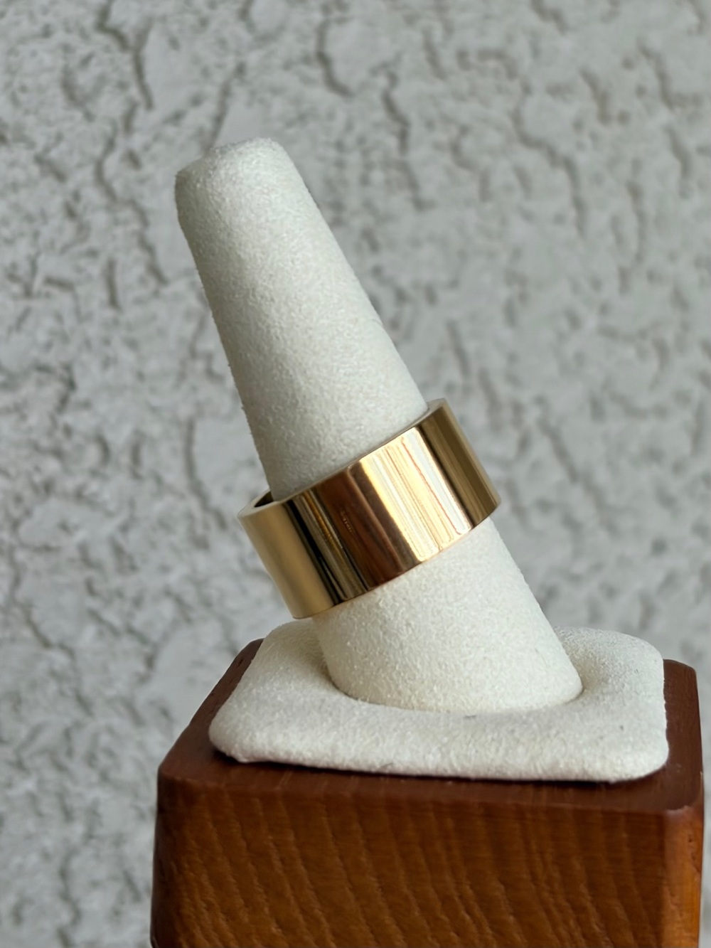 Wide Polished Gold Tone Stainless Steel Band Ring